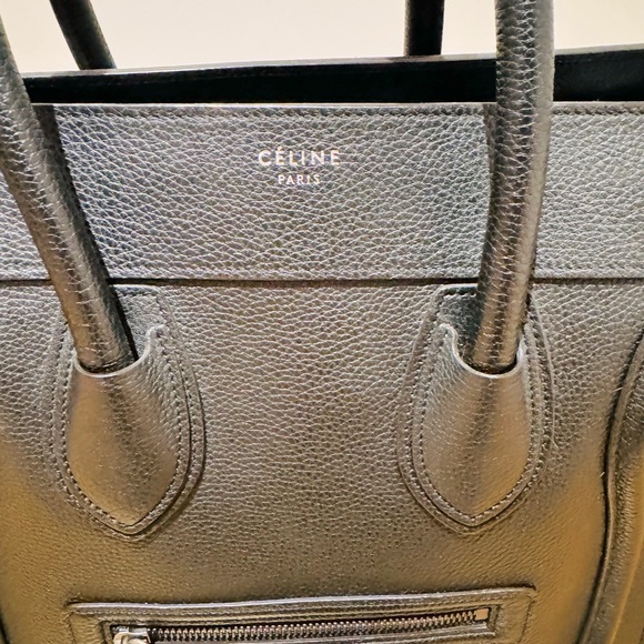 CELINE MICRO LUGGAGE HANDBAG IN DRUMMED CALFSKIN, BLACK WITH DUST BAG SHOWN - Picture 3 of 9